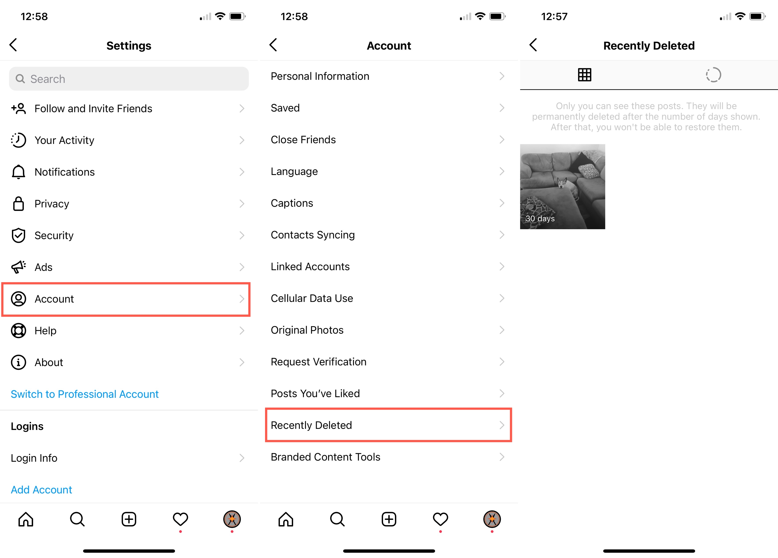 Recovery of deleted photos from Instagram
