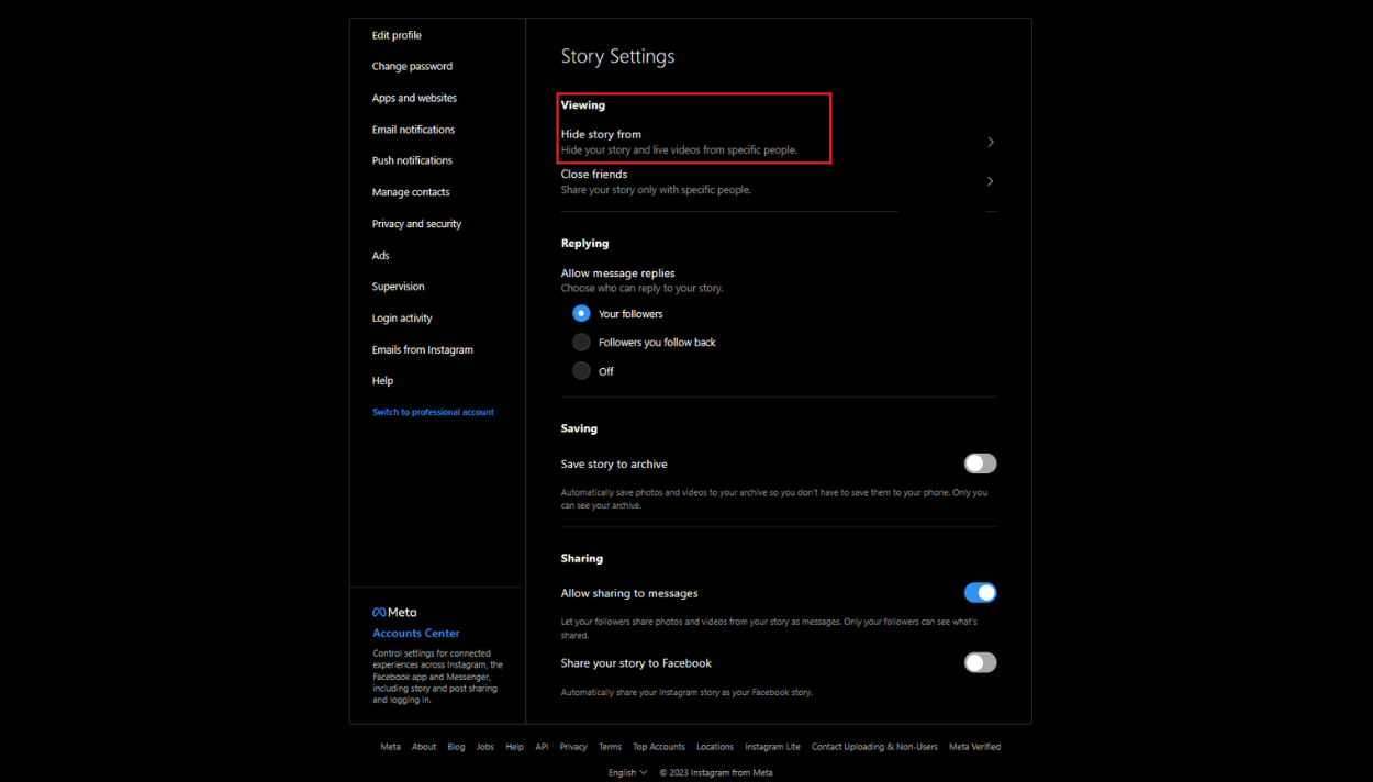 'Hide Story From' settings and the step-by-step guide