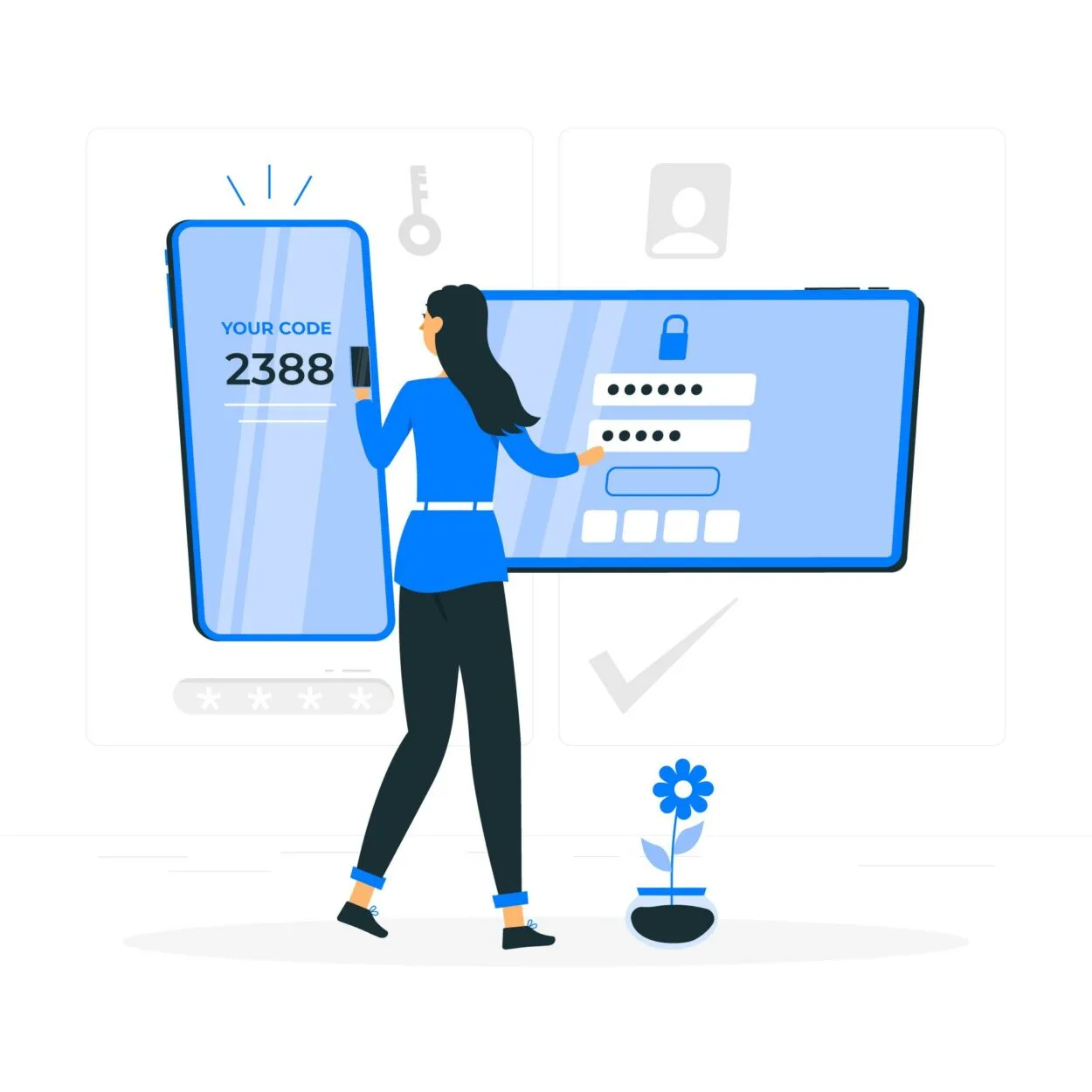 A vector image of a girl entering her code on her phone