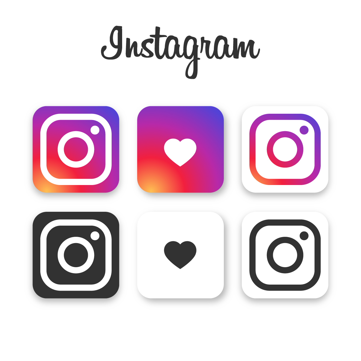 Instagram logo and like icons- colored and black & white.