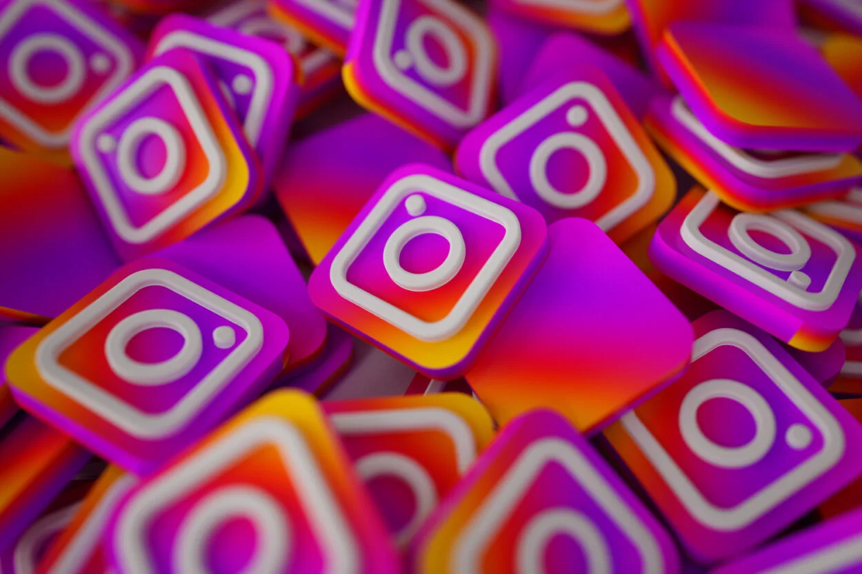 A pile of 3D Instagram logos