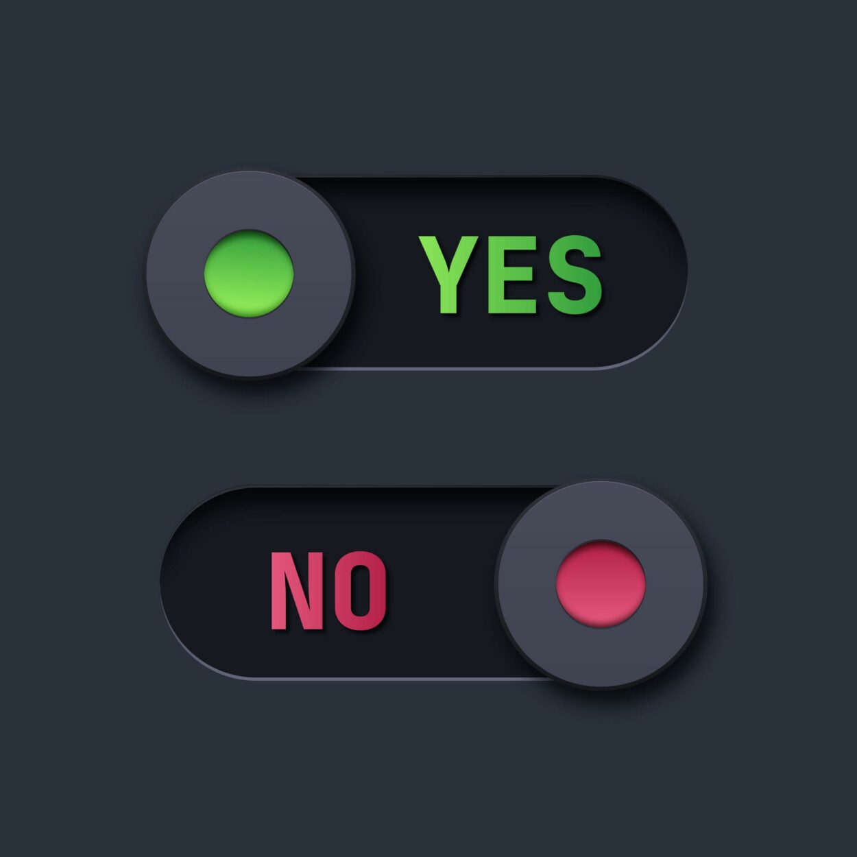 Yes: toggle towards the right & No: toggle towards the left