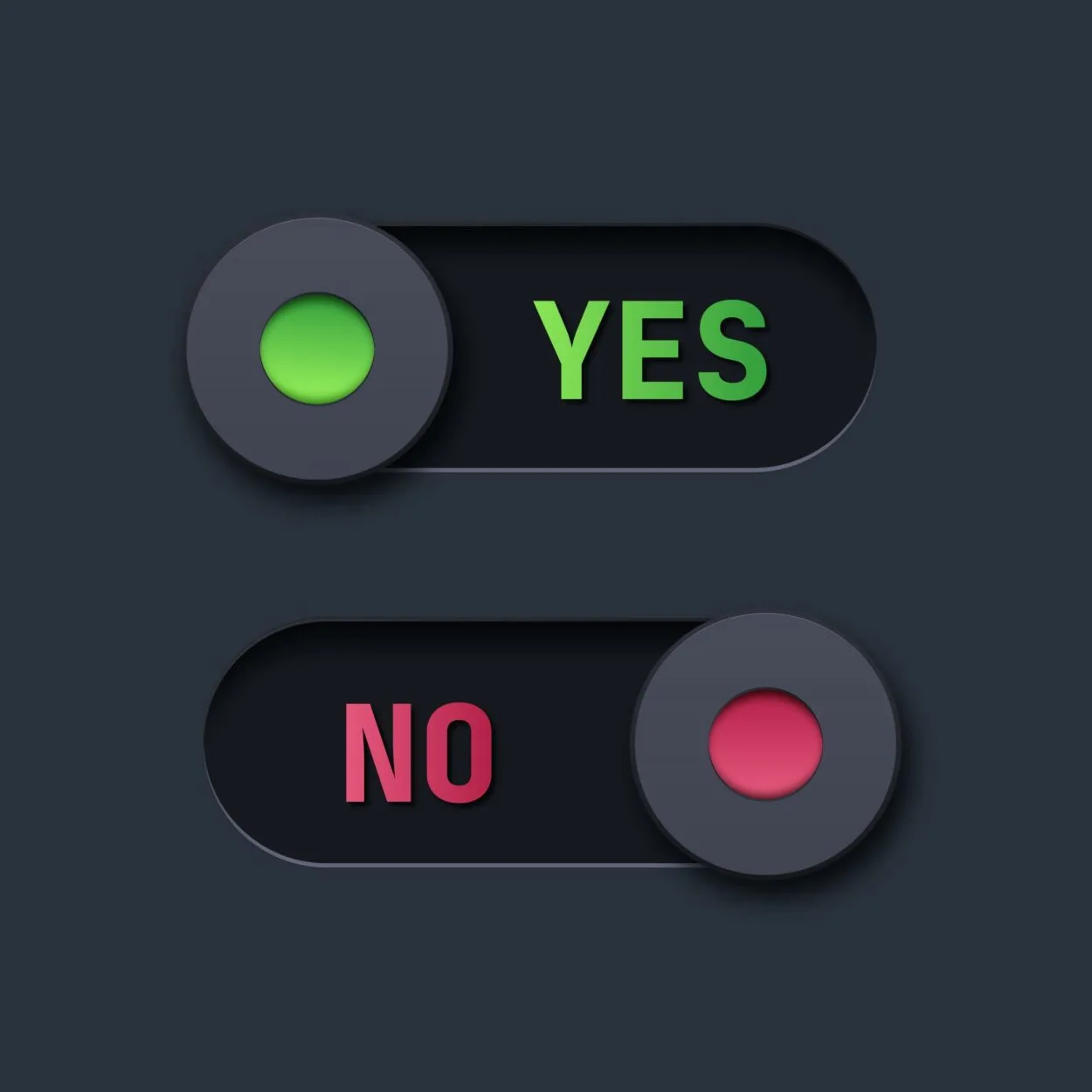 Yes: toggle towards the right & No: toggle towards the left