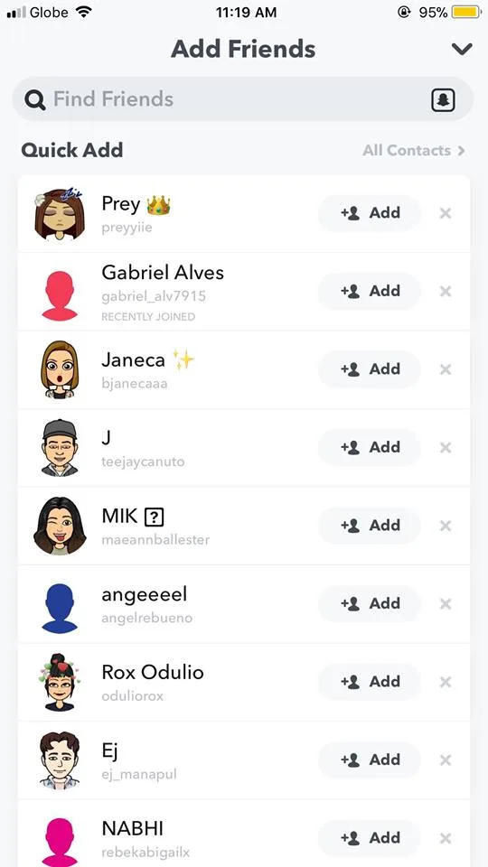 Adding people as friends on Snapchat