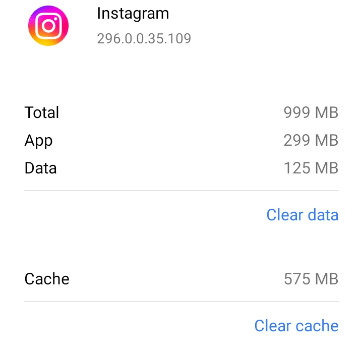 Clear cache and data of Instagram app