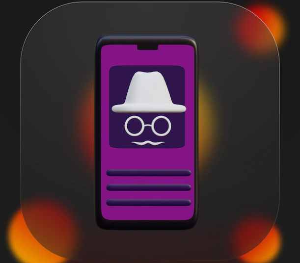 Icon of incognito mode on a phone screen 
