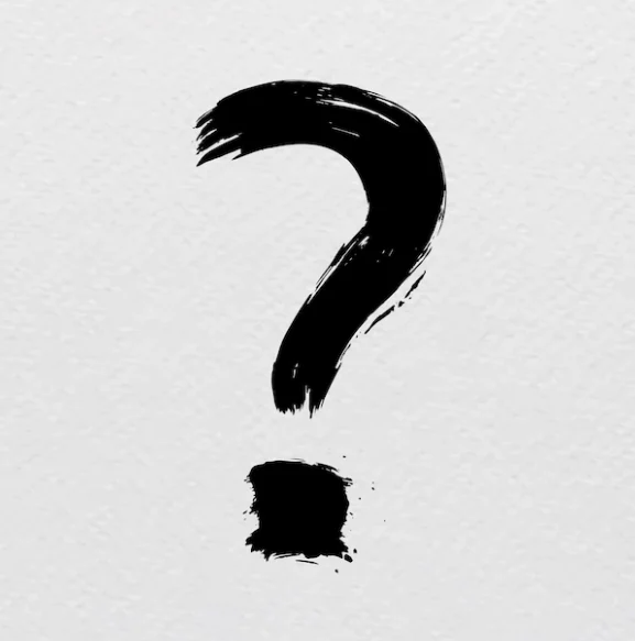 A black question mark on white grainy background