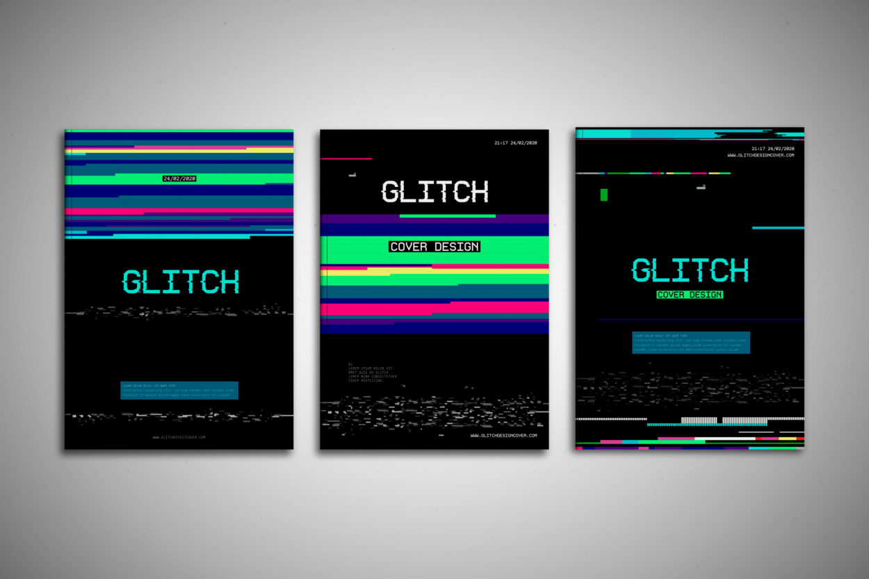 3 different glitch cover designs
