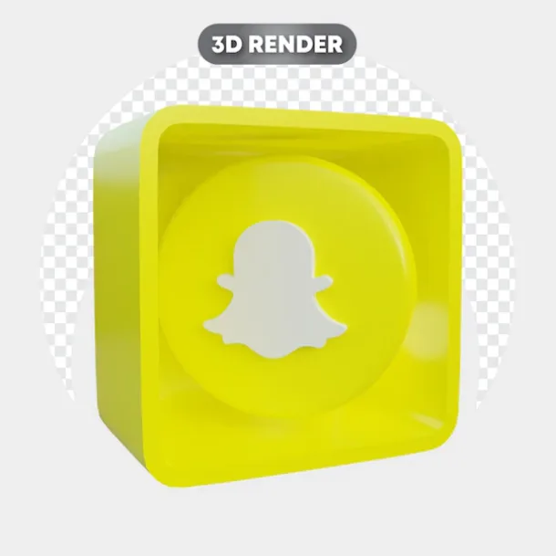 A 3D, yellow, glossy box with a circular, glossy Snapchat logo in it.