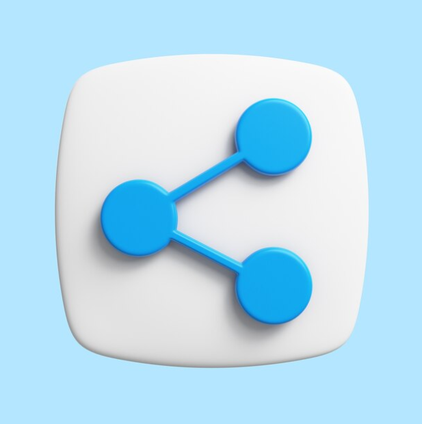 3D share icon on a light blue background