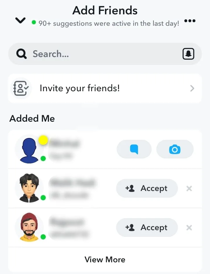 Friend requests in the added me section of add friends