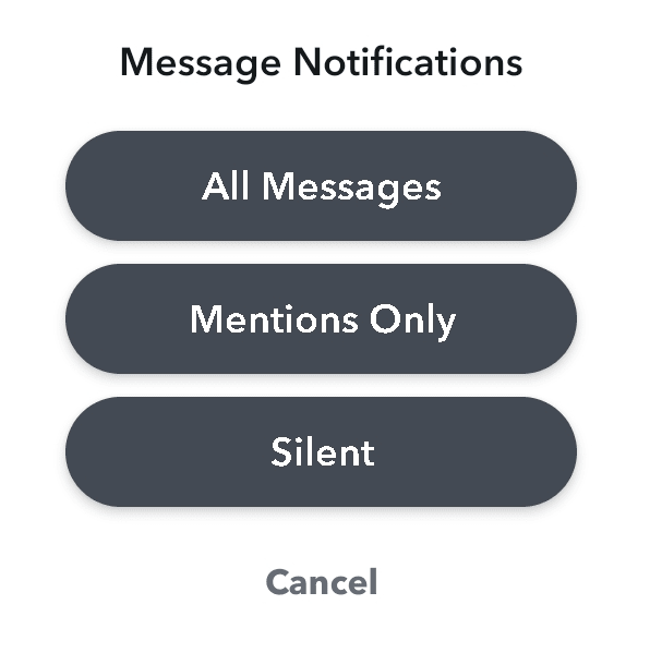 All Messages | Mentions Only | Silent | Cancel