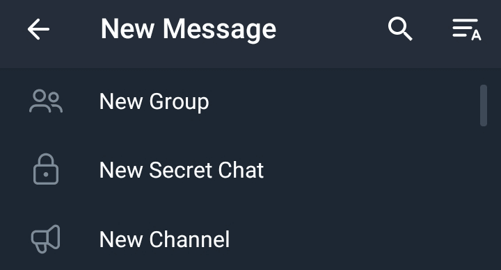 New Message | New Group | New Secret Chat | New Channel 