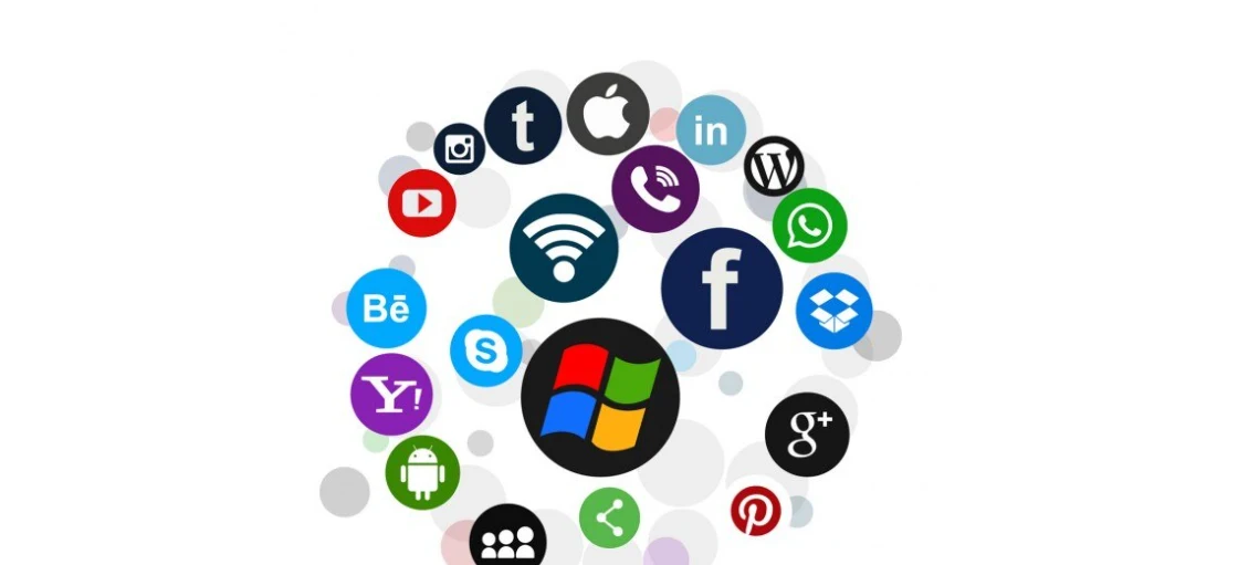 Windows icon with other social media icons in the background