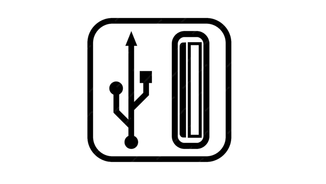 USB icon and a USB port with black outline