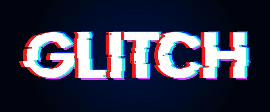 A multicolored glitchy effect used to write the word glitch