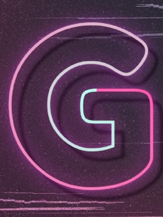 A neon G letter on a purple background
