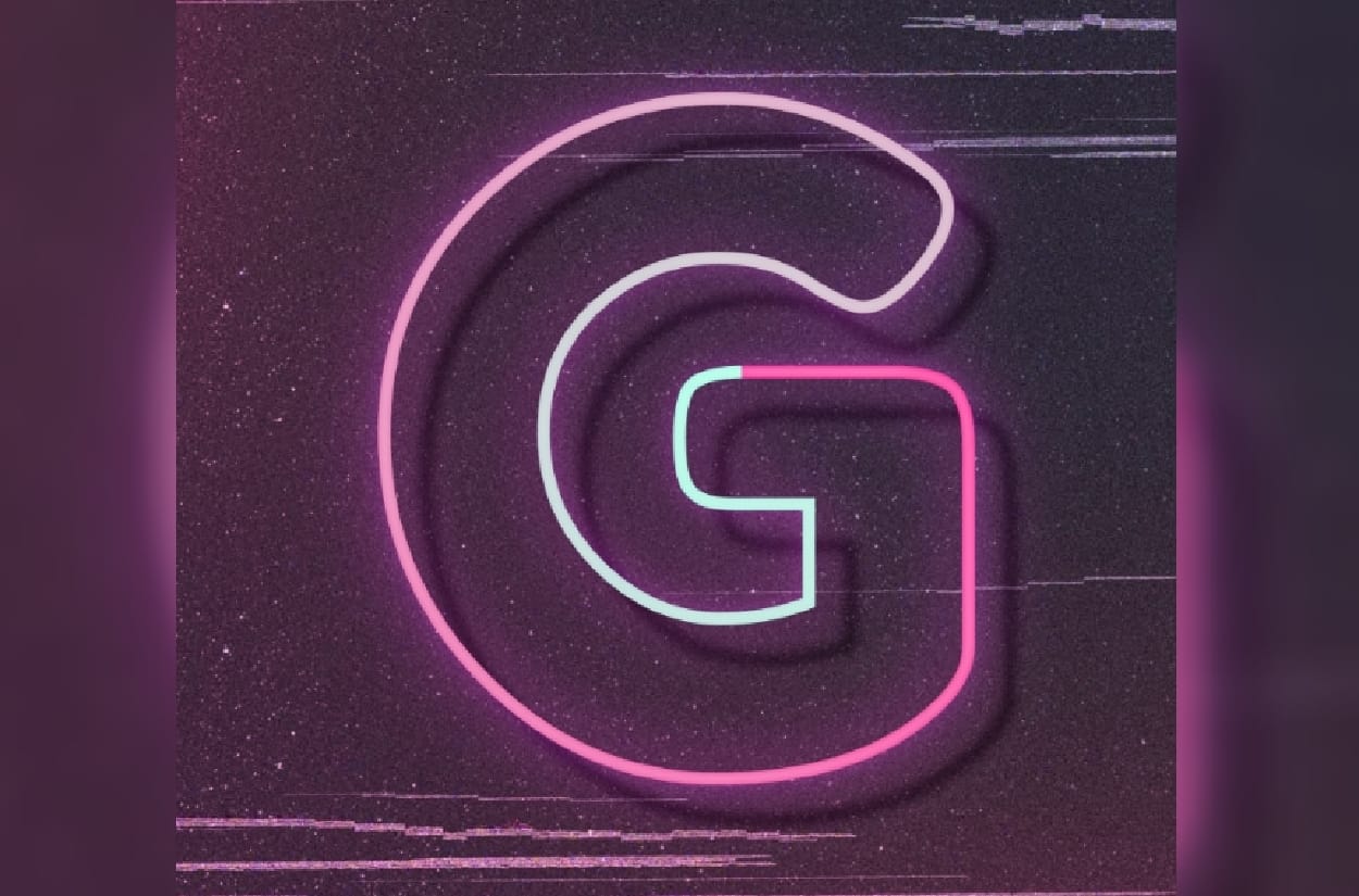 A neon G letter on a purple background