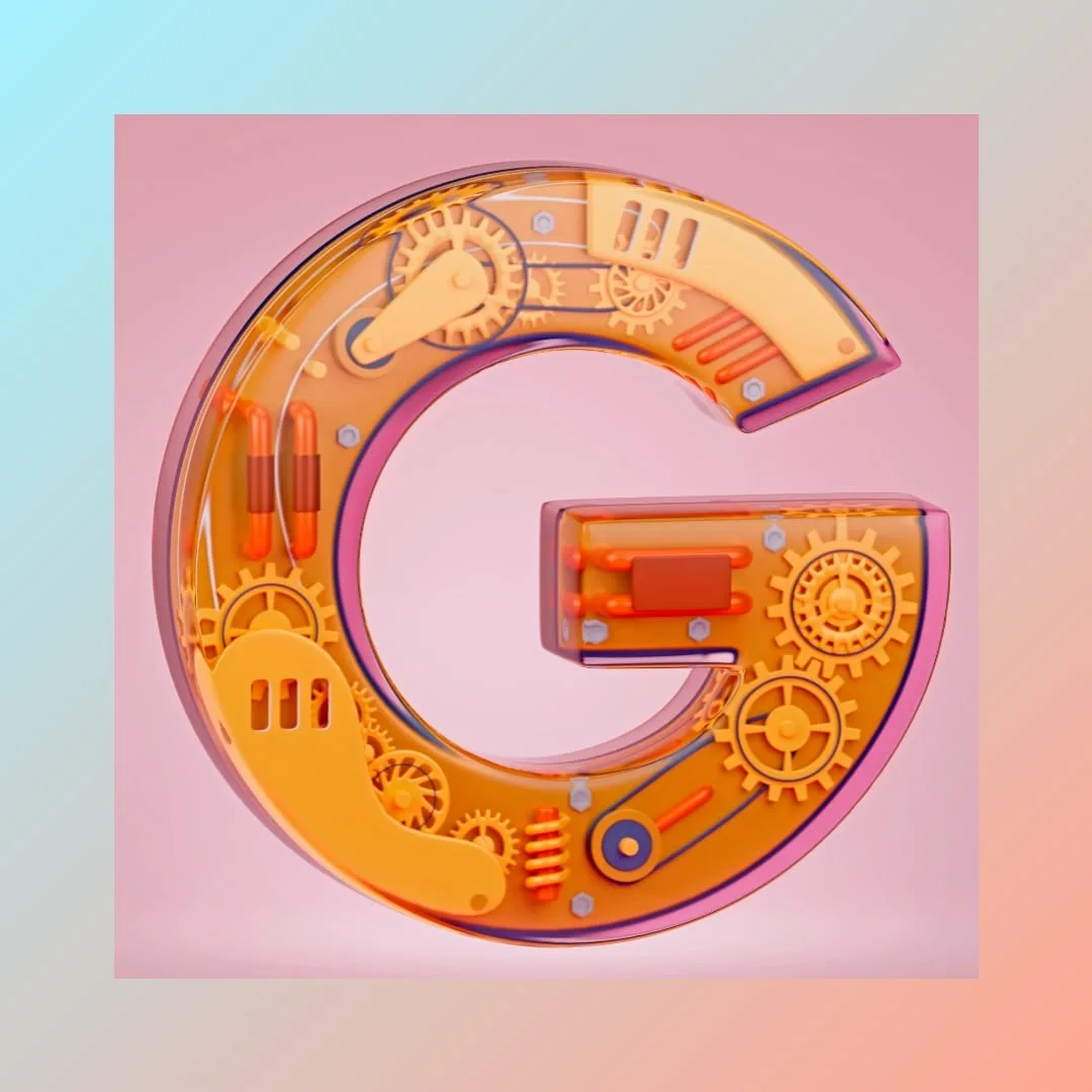 G with technical settings throughout the letter and an ombre background