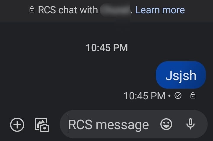 RCS chat with someone and a lock icon below the text
