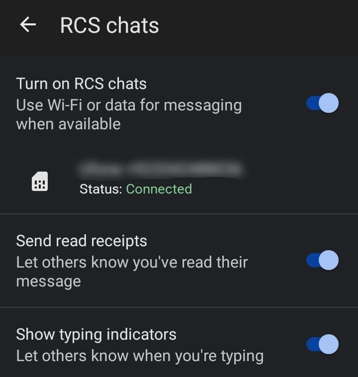 RCS chats feature toggled on 