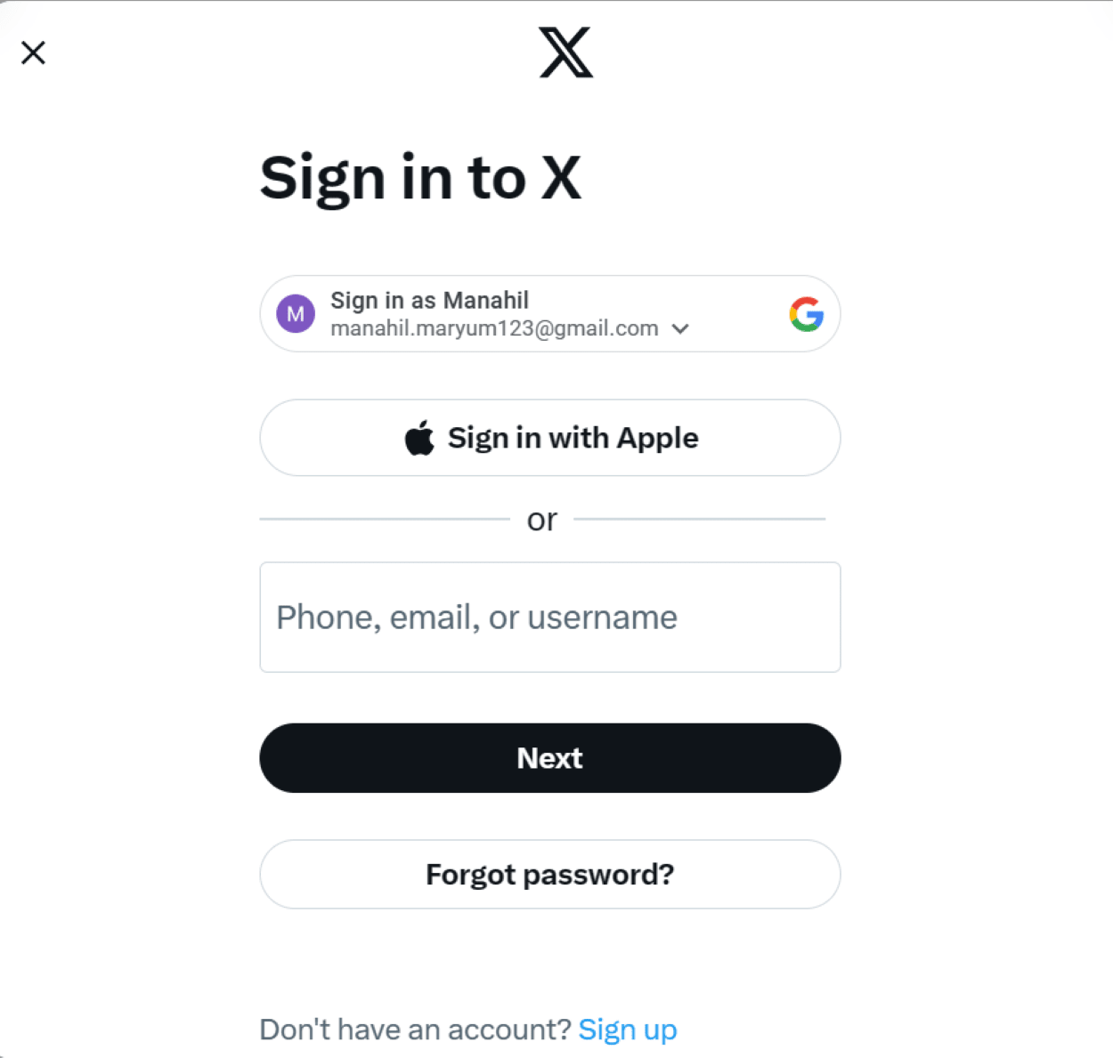 Log in to X using browser