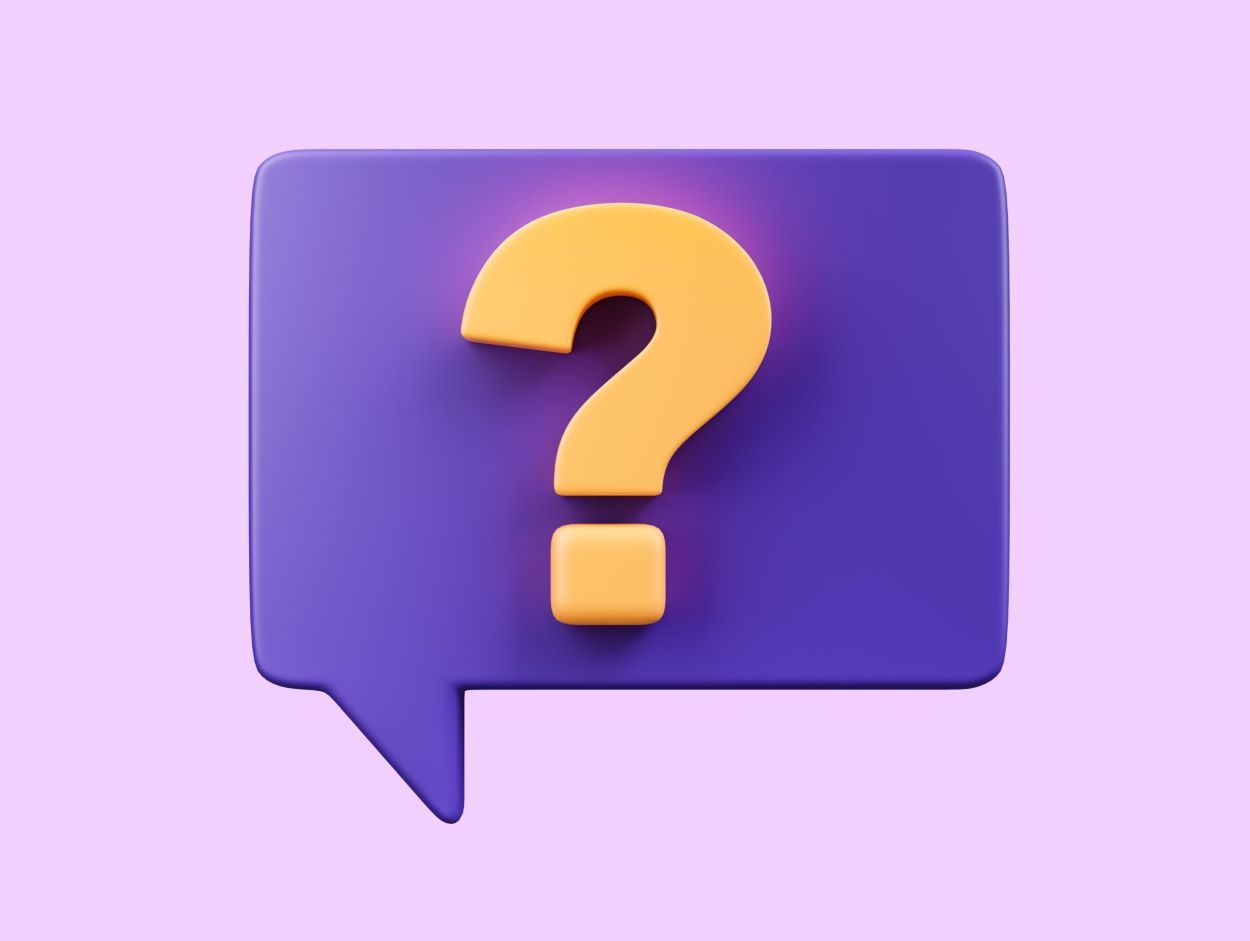 A yellow question mark on a purple background.
