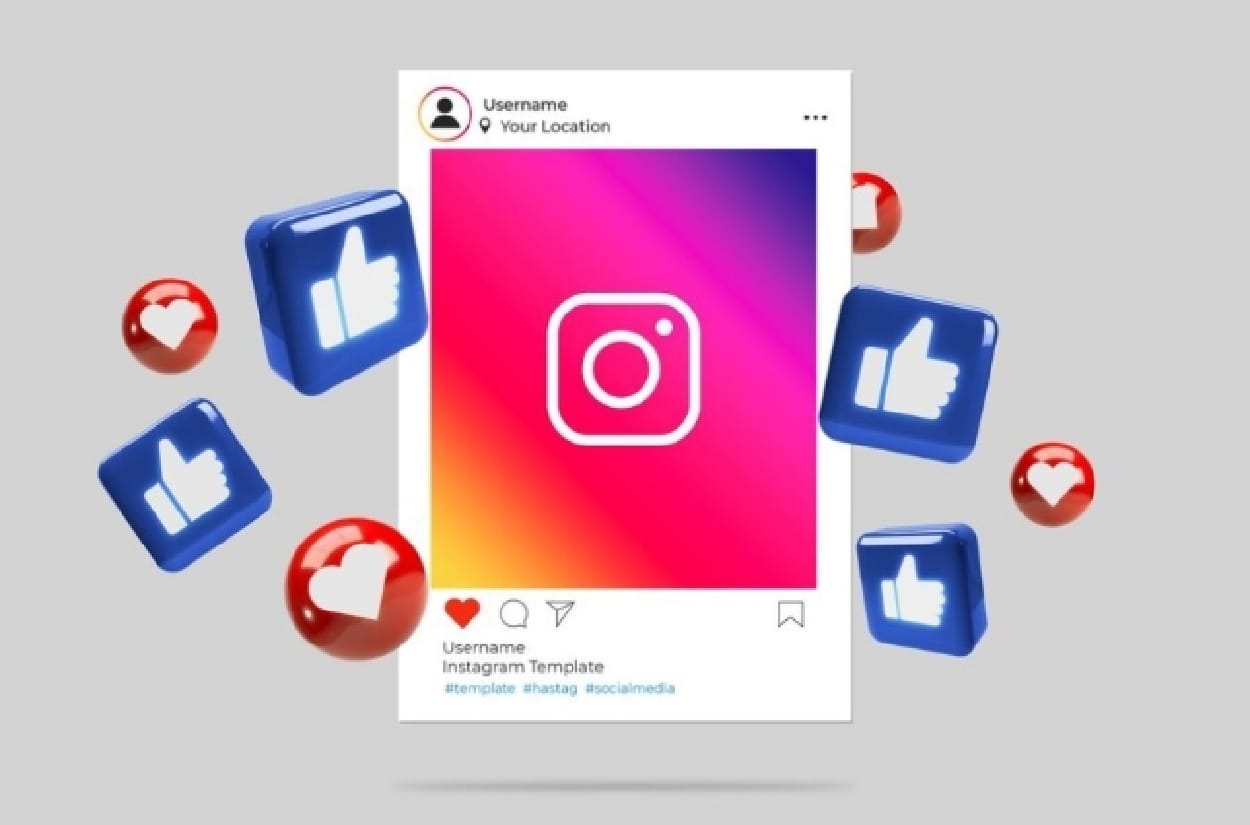 Instagram post with like and heart icons