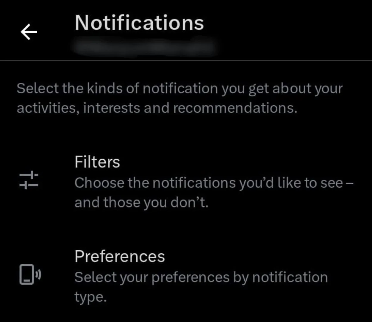 Filters and preferences section in notifications.