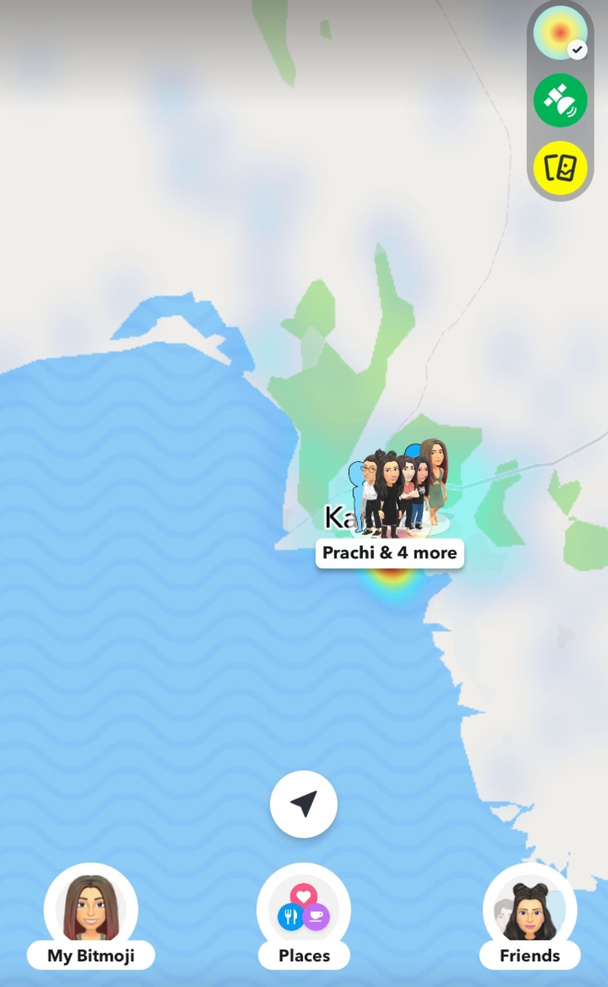 Snap Map showing the location of 5 people